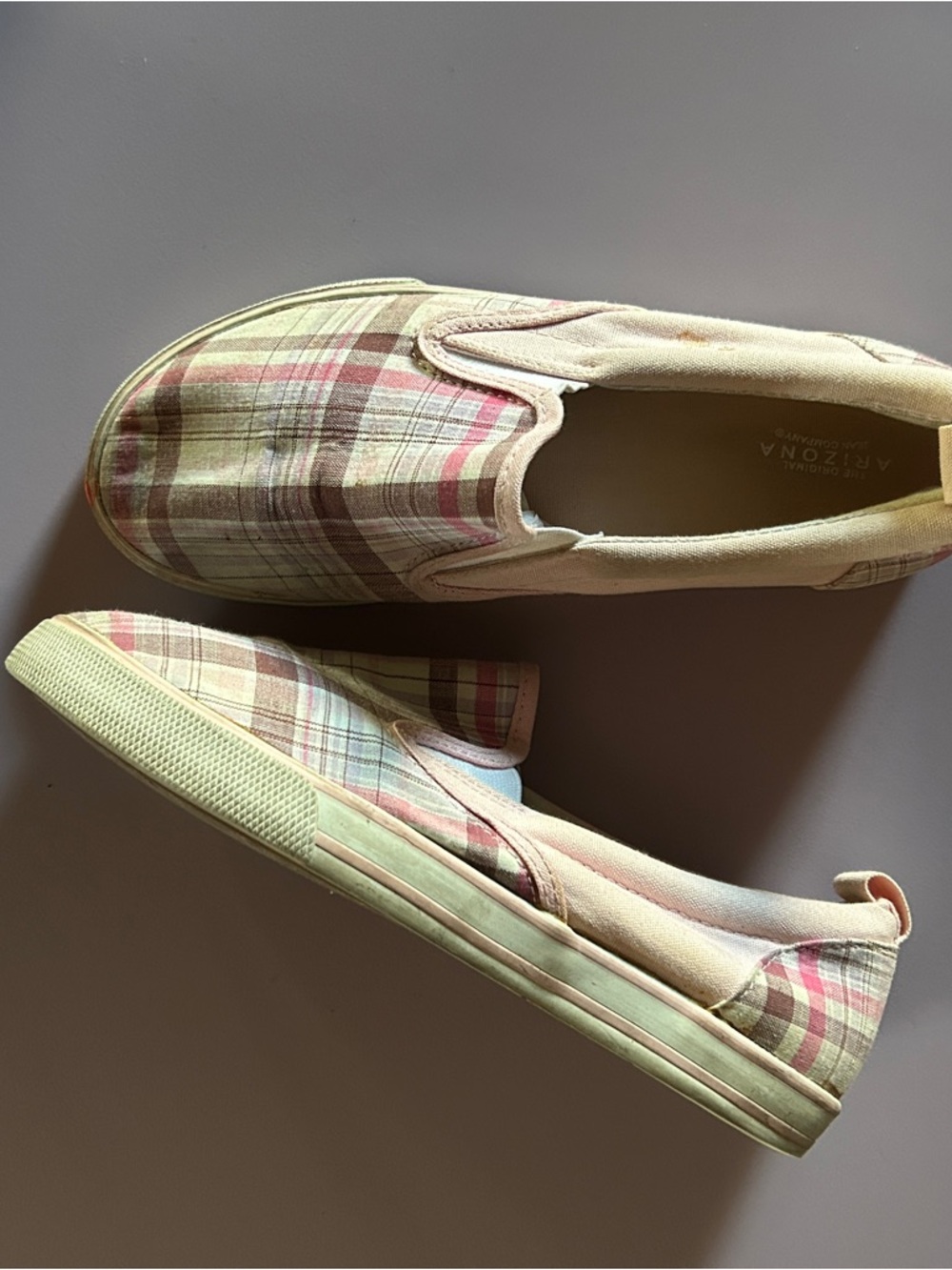 Slip-On Plaid Canvas Sneakers in Pink & Cream